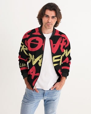 Young white male wearing a bomber jacket that says love over hate