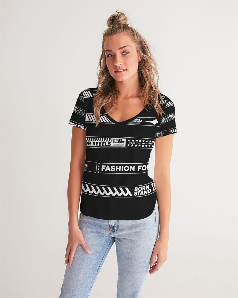 BORN TO STAND OUT Women's All-Over Print V-Neck Tee
