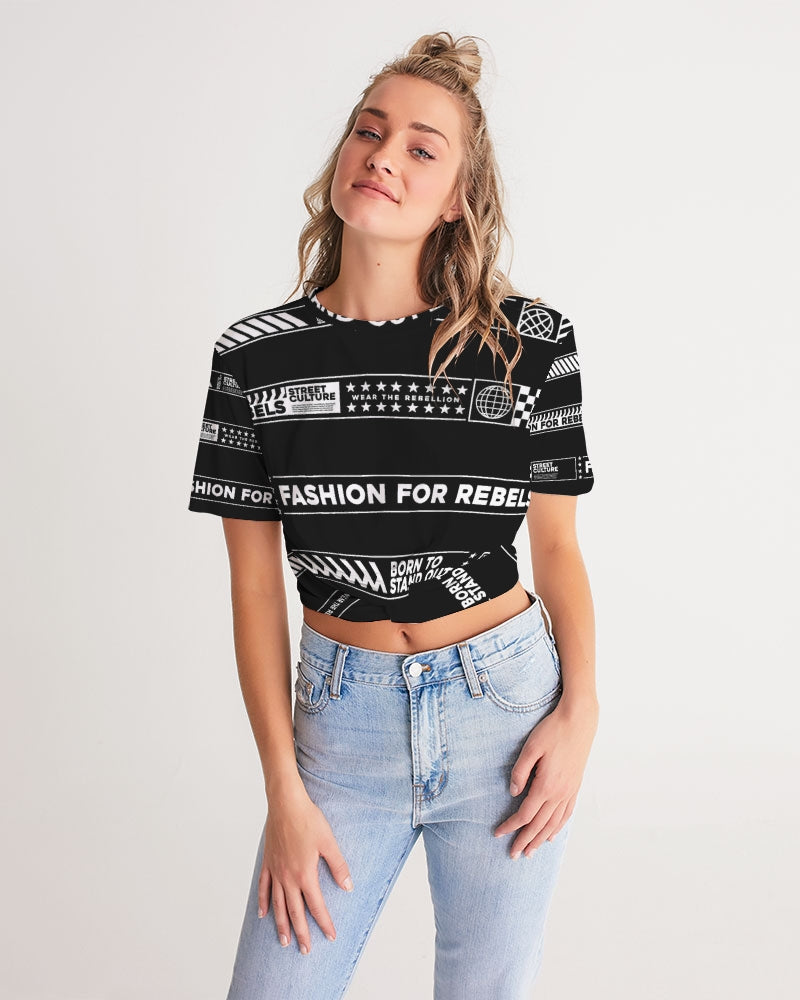 BORN TO STAND OUT Women's All-Over Print Twist-Front Cropped Tee