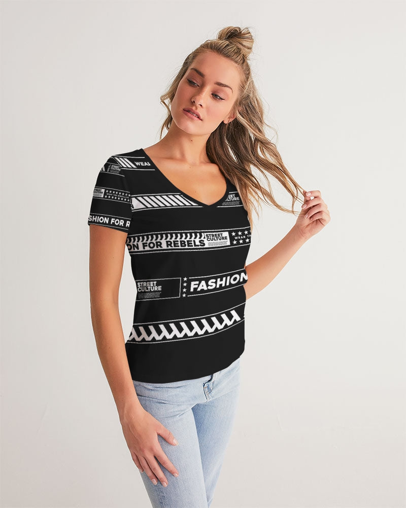 BORN TO STAND OUT Women's All-Over Print V-Neck Tee